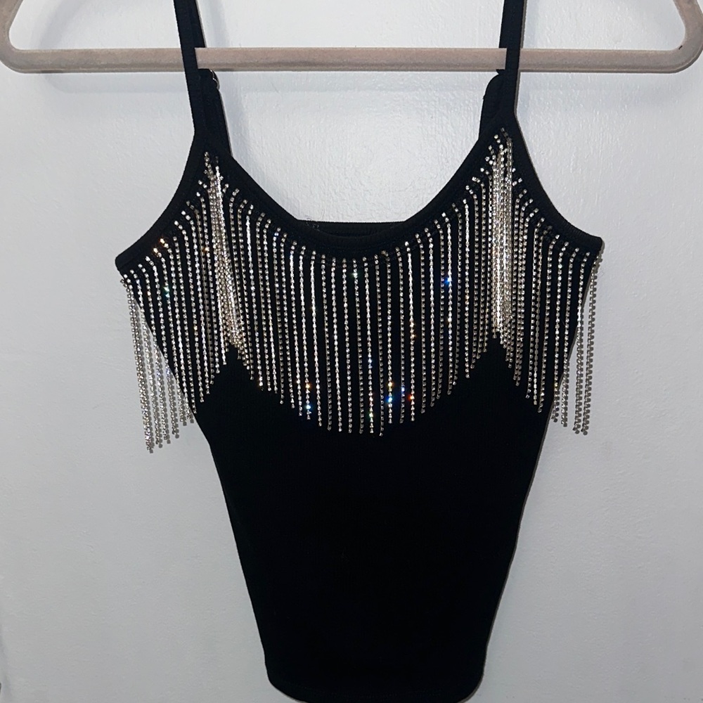 Chic Black Rhinestone Women's Camisole